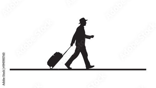 Man Walking with Suitcase Silhouette Illustration