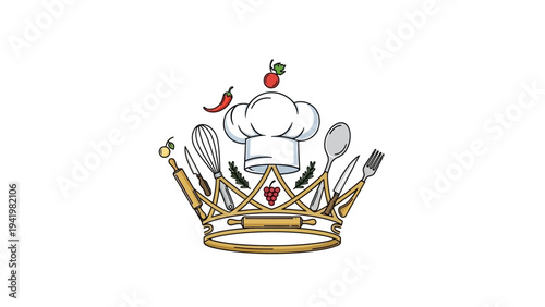 Crown Chef Hat Cooking Utensils Logo.