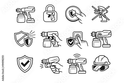 Secure usage vector element operation sprayer concept icon paint user tool cordless