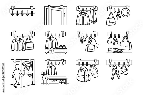 Hook organization household vector interior scarf icon door outline practical modern over