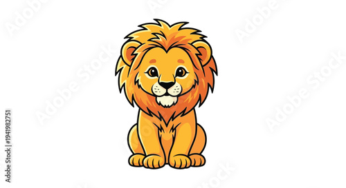 Cute cartoon lion with vibrant orange mane and friendly expression