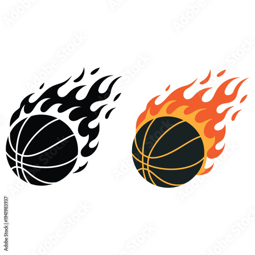 Flaming Basketball Icon in Motion Featuring Fireball Effect for Sports Competition Energy and Speed Dynamic Vector Illustration Perfect for Game Branding Logos Posters and Athletic Design