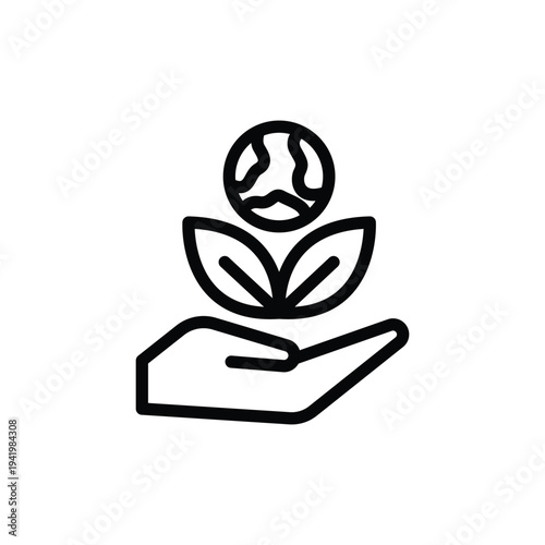 hand holding growing seedling eco friendly care icon.