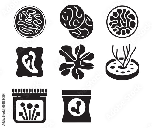 "Marine microorganism and seaweed vector set for biology and skincare brand"