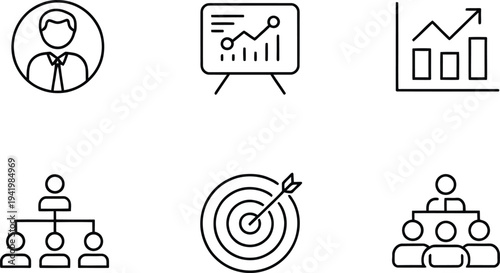 Presentation board and target goal outline icons set

