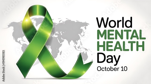 Wallpaper Mural Green awareness ribbon on world map for world mental health day Torontodigital.ca