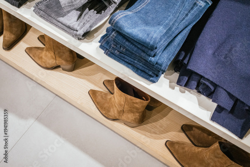 Fashion apparel display in modern retail store