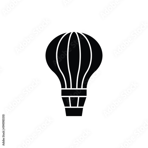 black hot air balloon icon on white background icon.