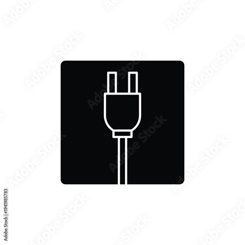 electric plug icon on black square.