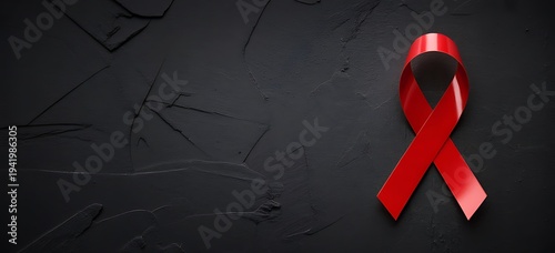Wallpaper Mural Red awareness ribbon on black textured background, symbolizing aid and solidarity Torontodigital.ca