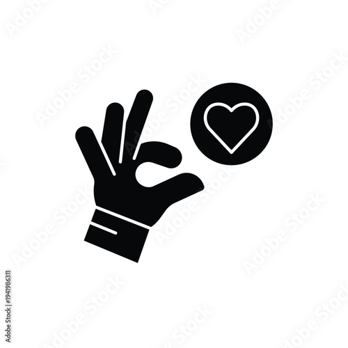 Hand holding heart icon love gesture.