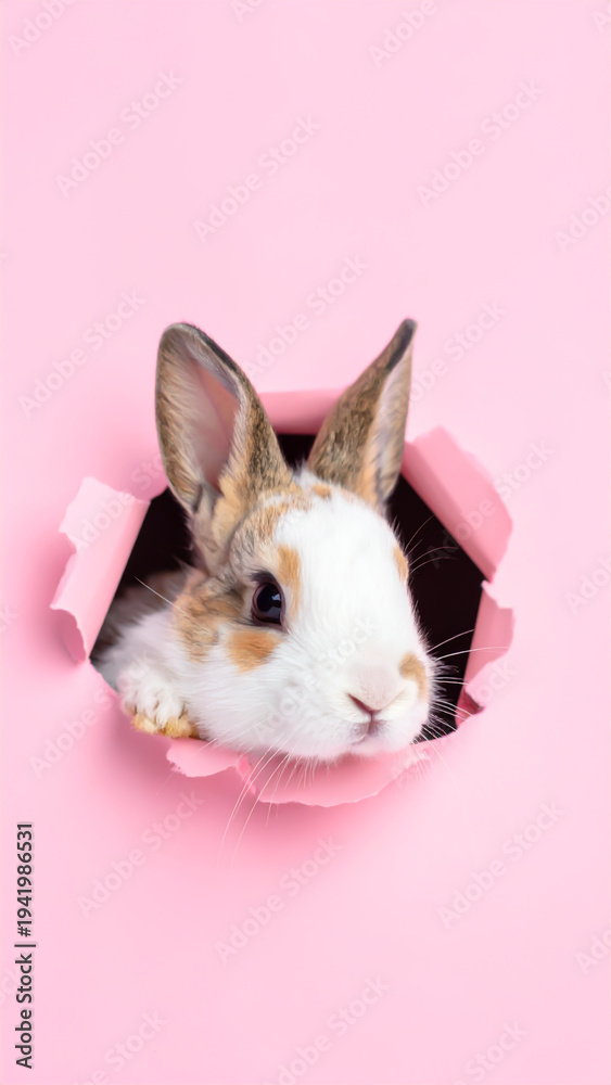Fototapeta premium Osterhäschen schaut durch Papierwand