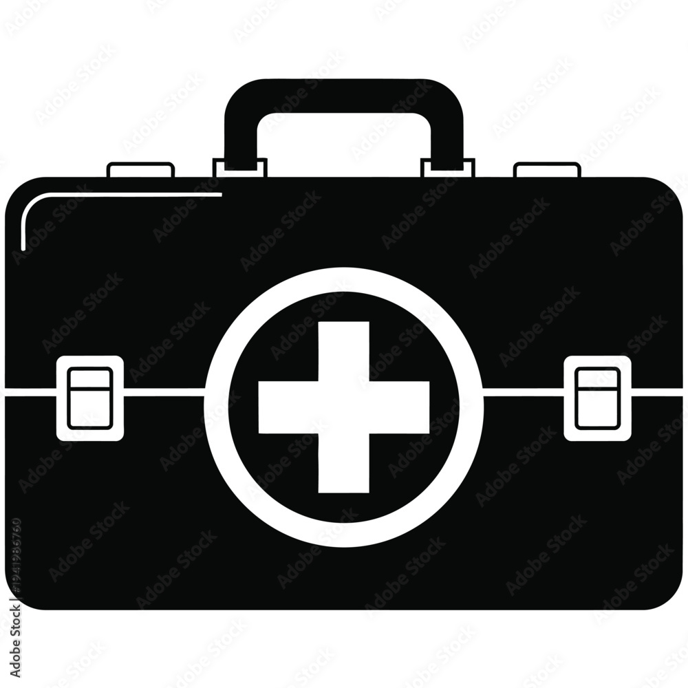 Obraz premium Black first aid kit with a white cross symbol on the front