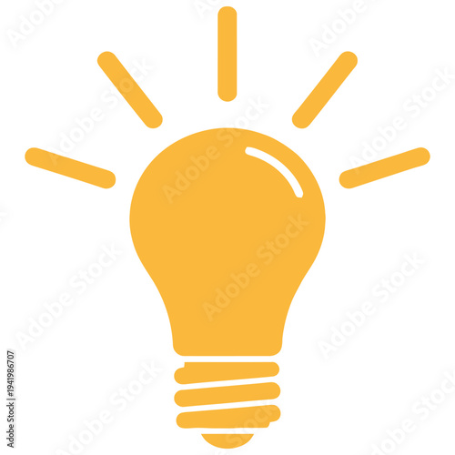 Illuminating yellow light bulb with radiating lines symbolizing ideas