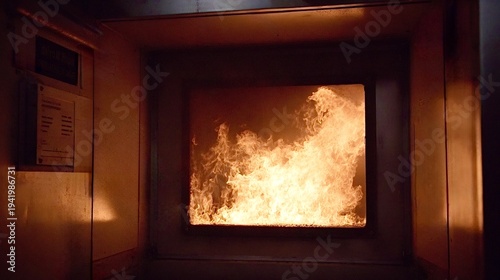 Industrial furnace burning with intense fire and high heat