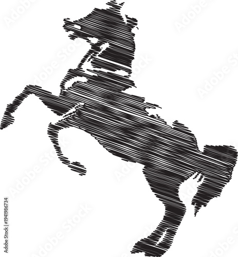 A black and white image of a horse rearing up on its hind legs