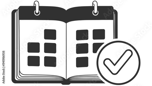 Open calendar book with check mark symbolizing task completion