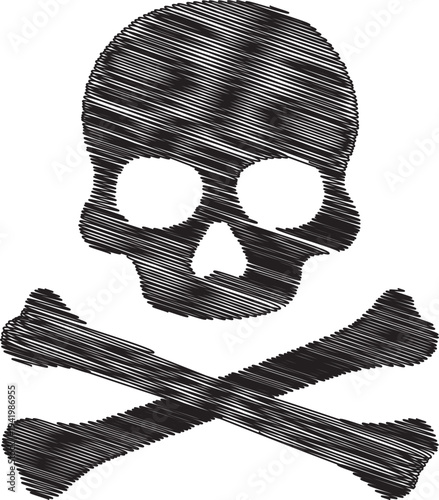 A black embroidered skull and crossbones patch on a white background