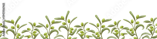 Seamless border with olive branch at the bottom