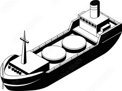Industrial Oil Tanker Cargo Ship Nautical Transport Illustration