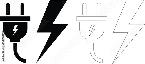 Tableau sur toile Electric plug with lightning bolt vector illustration, flat design symbols set