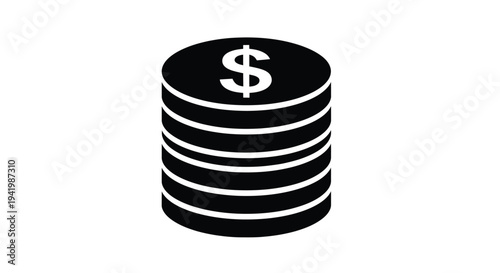 A stack of coins with a dollar sign a bold black silhouette