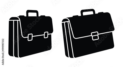 Two black briefcases displayed against a white background silhouette