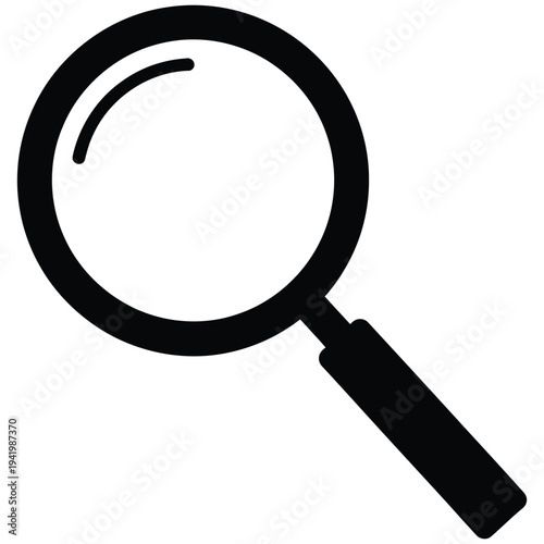 Black and white illustration of a magnifying glass with a wooden handle