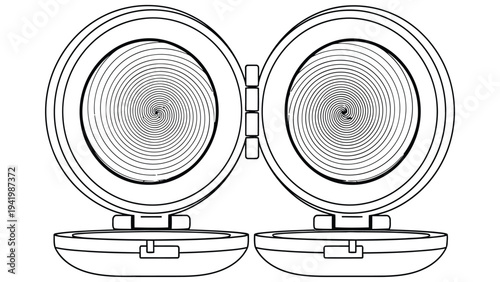 Illustration of two round objects with intricate patterns and a stand