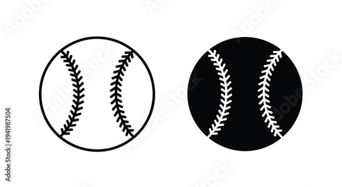 Two baseballs depicted in contrasting styles a light and dark silhouette