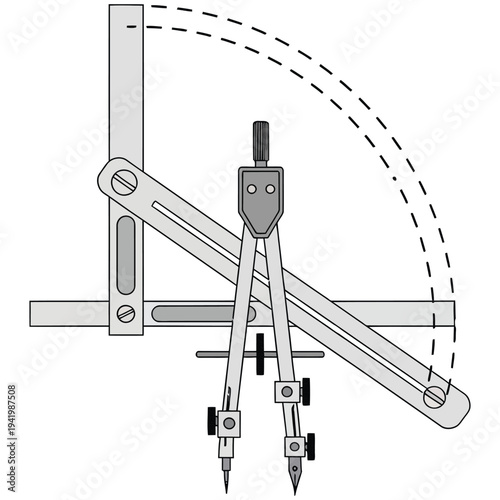 Technical drawing of a drafting machine with adjustable components