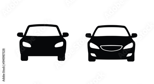 Two modern car front views depicted in a stark black silhouette