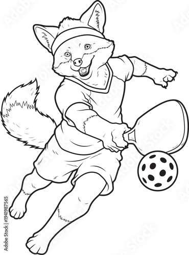 Fox Pickleball Animal Vector Graphic Art Illustration