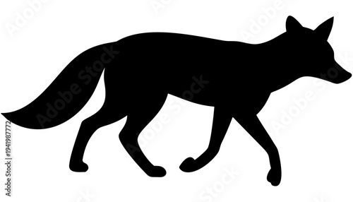 fox black silhouette icon, wild animal silhouette, transparent background