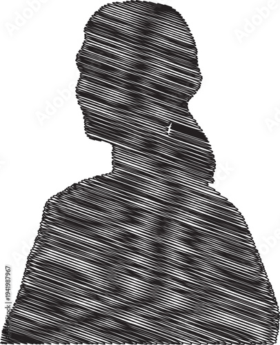 A black and white image of a person made of small dots and lines