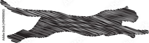 A black dog is running with its tail up