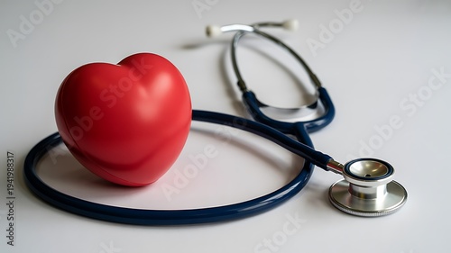 Wallpaper Mural Red heart model and stethoscope on a clean white background, representing cardiology, heart health, and medical care Torontodigital.ca