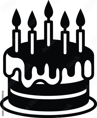 Large Birthday Cake with Five Candles and Icing Silhouette Icon