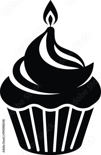 Sweet Cupcake with Frosting Silhouette Icon