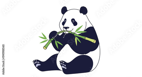 Cute panda eating bamboo in a serene natural setting peacefully