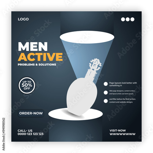 “Men Active Health Supplement Social Media Post Template  Male Wellness Promotion Banner”