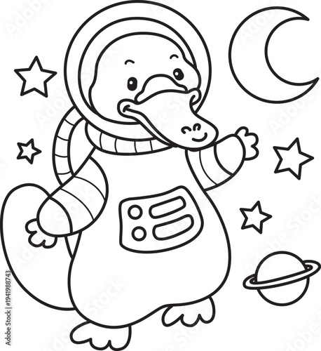Coloring pages of Cute set of platypus sticker with activity. Outline of platypus 