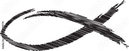 A black and white image of a fish symbol