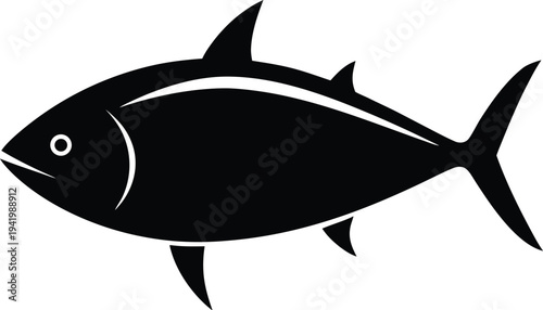 atlantic bluefin tuna silhouette vector art illustration, black and white design