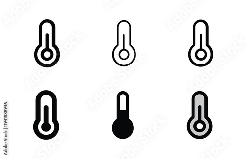 Comprehensive collection of various thermometer icons, illustrating temperature measurement, climate monitoring, and health indicators for diverse digital design projects and applications