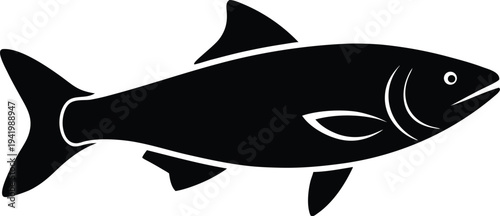 atlantic salmon silhouette vector art illustration, black and white design