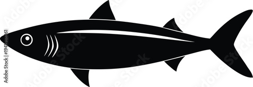atlantic mackerel silhouette vector art illustration, black and white design