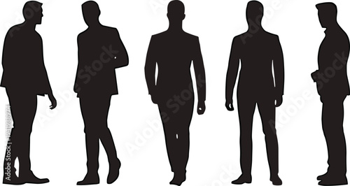 Businessman silhouettes collection, professional men standing walking office worker poses isolated black vector illustration for corporate people design