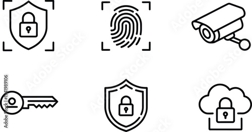 Fingerprint authentication and secure shield outline icons

