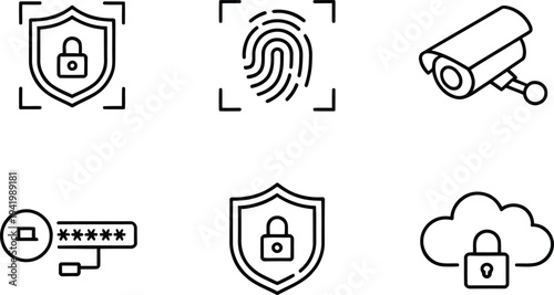 Fingerprint scan and security shield outline icons

